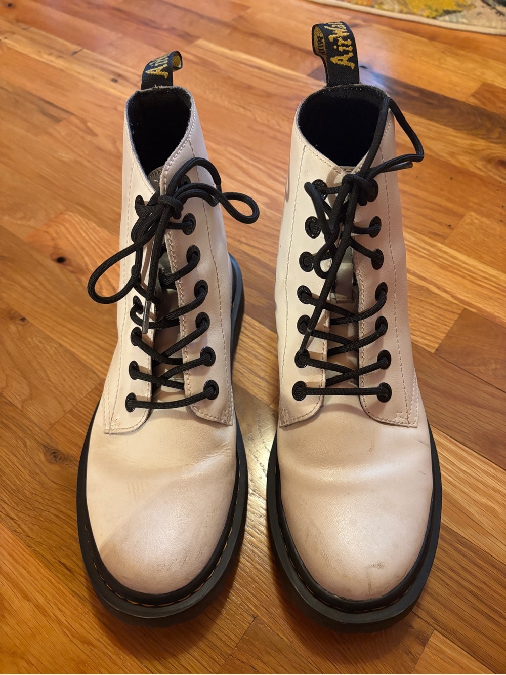 Dr. Martens White Leather Lace-Up Combat Boots with Black Laces